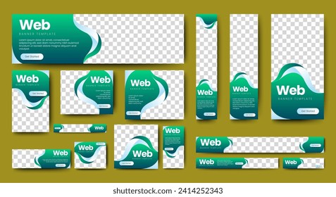 Plantilla web moderna de diseño de banners Set, Banner web de encabezado horizontal. fondo de encabezado de cubierta verde para el diseño de sitios web, banner de anuncios de cubierta de medios sociales, volante, tarjeta de invitación	