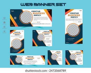 Conjunto de Plantilla de Web de diseño de Anuncio moderno, diseño de Anuncio de Web de cabecera Horizontal, fondo de cabecera de cubierta azul y amarillo de degradado moderno para Sitio web.