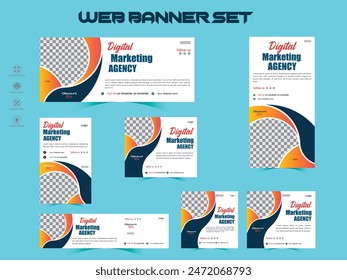 Modern banner design web template Set, Horizontal header web banner design,modern gradient blue and yellow cover header background for website.