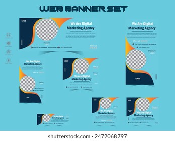 Modern banner design web template Set, Horizontal header web banner design,modern gradient blue and yellow cover header background for website.