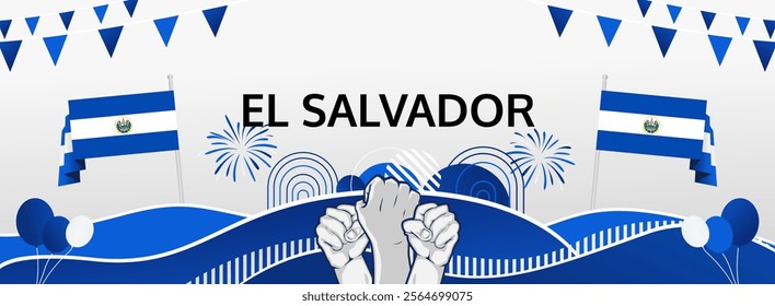 Modern banner of El Salvador Independence Day in colorful abstract template background. Poster celebrating 15 September El Salvador national day with pride. Holiday concept