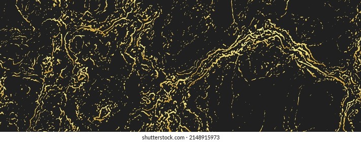 Modern banner, geometric golden pattern, black background. Grunge texture with cracks, sparkles. Topical design solution for brochure, catalogue, book, poster, flyer, invitation.