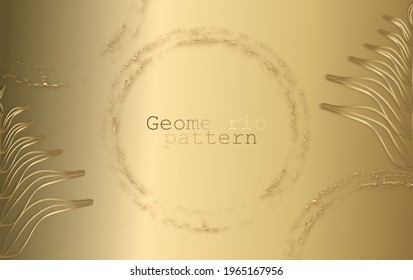 
modern banner with golden circles brush stroke. gold leaves. geometric banner. vector illustration.