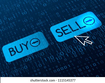 The modern banner of Internet commerce - two buttons "buy" and "sell." The concept of cryptology and the sale of bitcoin, Etherium and other crypto-currencies.