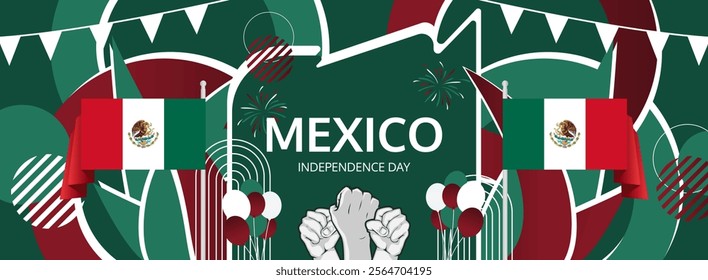 Modern banner of Mexico Independence Day in colorful abstract template background. Poster celebrating 16 September Mexico national day with pride. Holiday concept