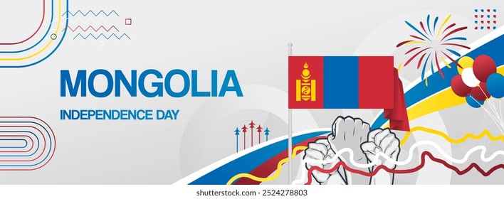 Modern banner for Mongolia national day with flag. Abstract background for holiday celebration, independence day greeting card, poster sport and music event. Horizontal templates