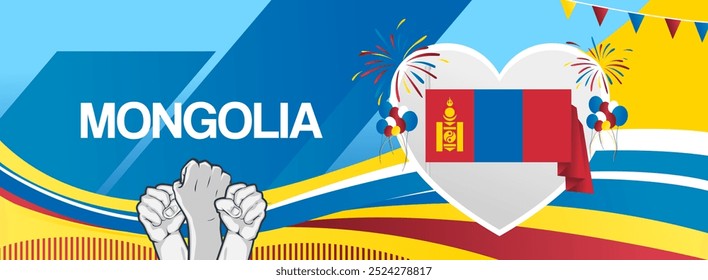 Modern banner for Mongolia national day with flag. Abstract background for holiday celebration, independence day greeting card, poster sport and music event. Horizontal templates