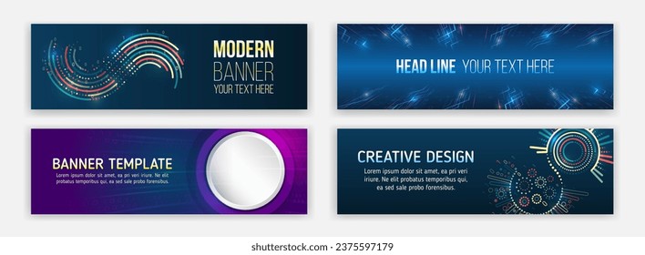 Modern banner on the theme of data protection, cybersecurity, science, data array. Futuristic digital communication background. Blue Technology cover.