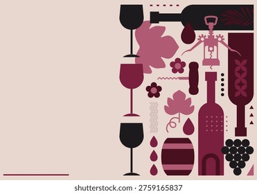 Modern banner or poster with wine bottles and glasses. Restaurant menu design. Wine background
