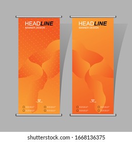 Modern banner roll-up templates. layout design for marketing, advertising. vertical information board, abstract background gradient in orange. vector illustration