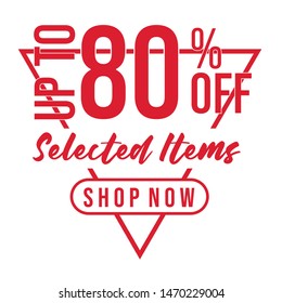 Modern banner sale design icons or announcement in red triangle shape. Special offer price signs up to 80% off. Editable vector image in eps 10