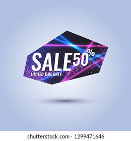 Modern banner for sale. Illustration with neon lines and glitter. Vector graphics for design