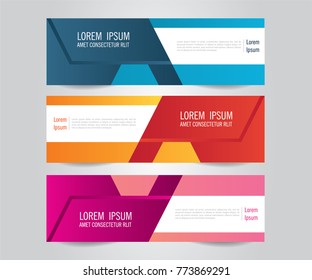 Modern banner template. Blue, Red and Purple Banner design. Horizontal advertising banner.
