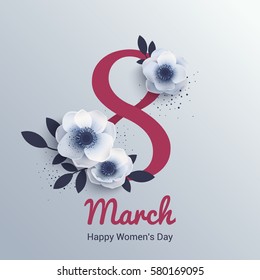 Modern banner template design on Women's Day. Greeting illustration anemones. Postcard on March 8.