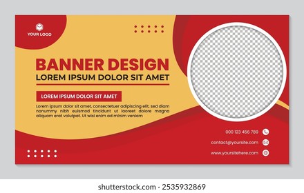 Modern banner template red wave design on yellow background, vector abstract design banner design template. modern design