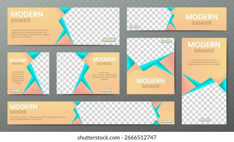 Conjunto de Plantilla de Anuncio moderno en color melocotón y azul marino, marketing digital, redes sociales, diseño de publicidad en línea