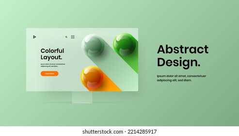 Ilustración moderna de diseño vectorial de banner. Plantilla de pantalla del sitio web de simulación de monitor creativo.