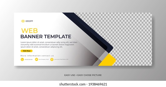 Modern banner web template with blue yellow background. Minimal, modern vector illustration