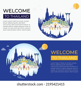 Modern banner welcome to Thailand design with blue and yellow background