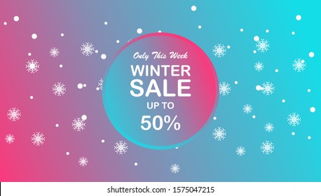 Modern banner winter sale design discount up to 50% off. Backdrop, background, wallpaper for promotion,  event, business and advertising. Colorful vector illustration eps 10.