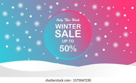 Modern banner winter sale design discount up to 50% off. Backdrop, background, wallpaper for promotion,  event, business and advertising. Colorful vector illustration eps 10.