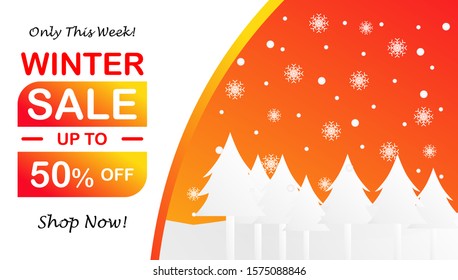 Modern banner winter sale design discount up to 50% off. Backdrop, background, wallpaper for promotion,  event, business and advertising. Colorful vector illustration eps 10.