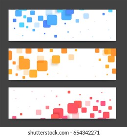 Modern  banners or headers with colorful squares. Vector banners ready for your text or design.