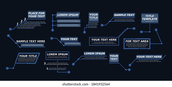 Modern banners of lower third for presentation. Digital callouts titles. Futuristic callout bar labels, information call box bars and modern digital info boxes layout templates. Vector illustration.