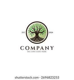 Vector moderno del logotipo del árbol de Banyan - diseño Corporativa de la Naturaleza, de la sostenibilidad y del crecimiento