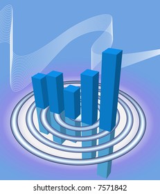 Modern bar chart with digital wave in the background.