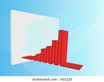 Modern bar chart with digital wave in the background.