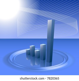 A modern bar chart with digital wave effect.