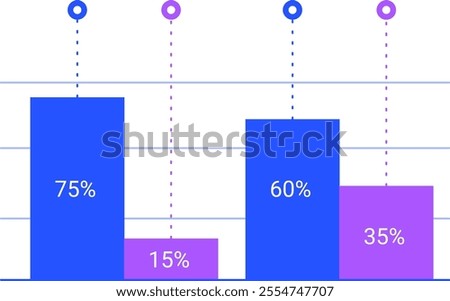 Modern bar charts comparing data through percentages, effectively visualizing information with infographic elements against a clean, minimalist background