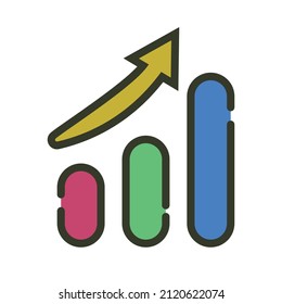 Modern bar graphs and ascending arrows. Good business results. Rising stock prices. Vectors.