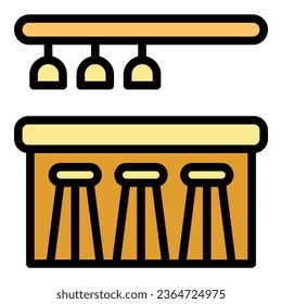 Modern bar icon outline vector. Chair stool. Cafe table color flat