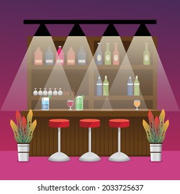 Moderna decoración de bar por la noche