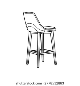 Modern bar stool with curved backrest and metal frame