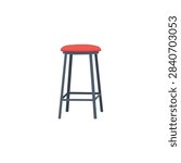 Modern Bar Stool with Red Padded Seat for Television Studio or Kitchen Counter Vector Illustration