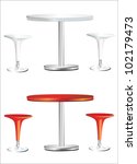 Modern bar table with two chairs on white background