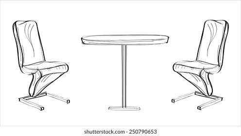 Modern bar table with two chairs - hands sketch vector illustration