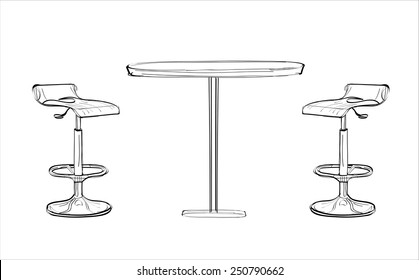 Modern bar table with two chairs - hands sketch vector illustration
