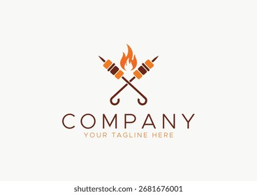 Modern Barbecue Skewers and Flame vector Logo Design, Ideal for BBQ Restaurants, Grilling Product Brands