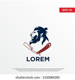 modern barber lion logo, samurai cut style. template icon design