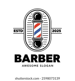 A modern barber pole logo