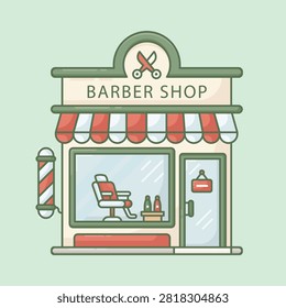 Modern barber shop building in flat outline style.