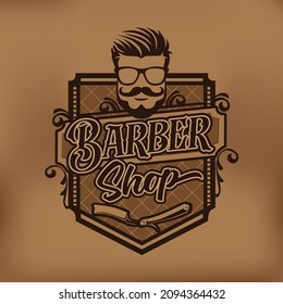 Modern barber shop logo with hipster in glasses
