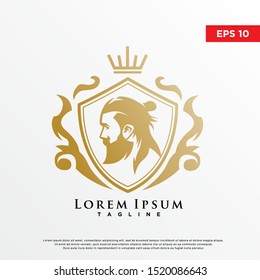 modern barber shop logo, samurai cut style. template icon design