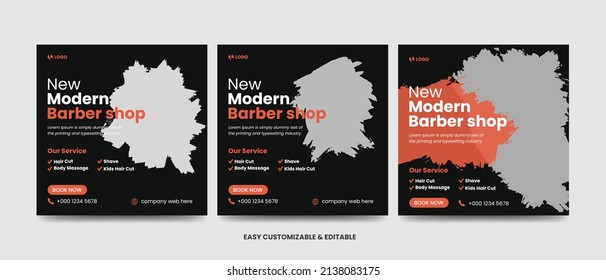 Modern barber shop social media post. Editable salon web banner template