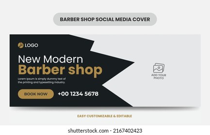 Modern barber shop social media cover photo template. beauty salon web banner template