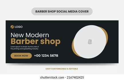 Modern barber shop social media cover photo template. beauty salon web banner template